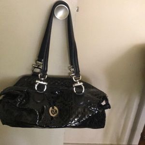 Donald J Pliner Black Patent Leather Shoulder Bag